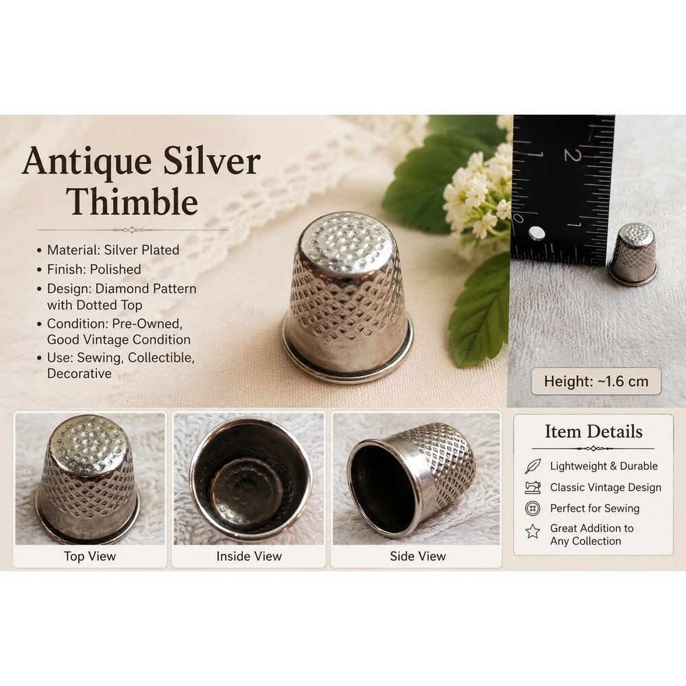 Vintage Silver Tone Metal Sewing Thimble Dimpled Texture Rolled Rim Collector